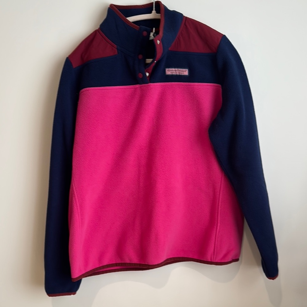 Vineyard Vines Navy and Red Fleece Pullover